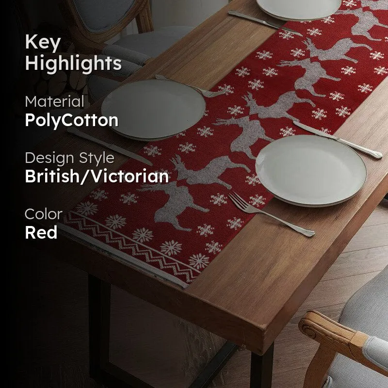 Crimson Jacquard Woven Stag Table Runner media 2