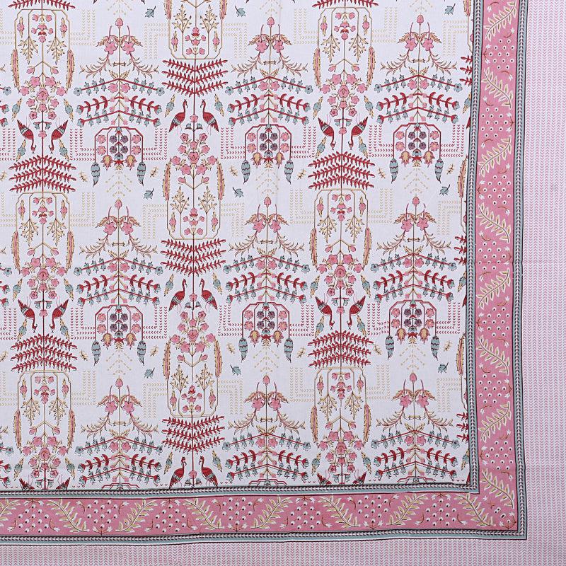 Hara Ethnic Cotton Bedsheet (White,Pink) - 180 TC media 5