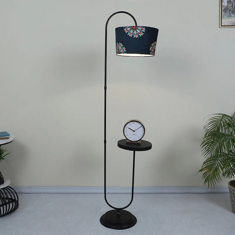 Toile Printed Arched Metal Floor Lamp With Shelf media 2