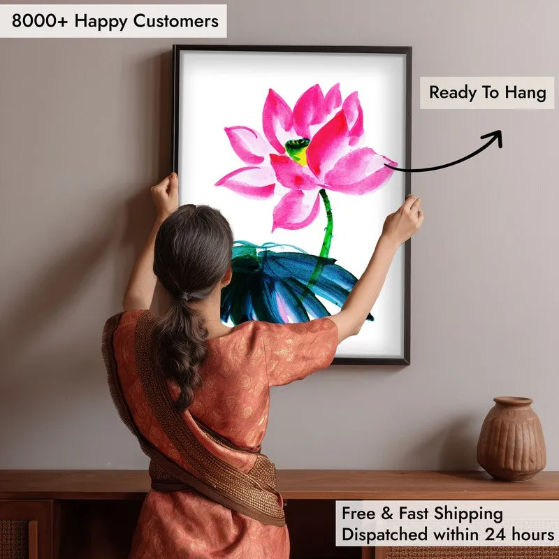 Pink Minimal Lotus Archival Paper Wall Art With Frame media 7