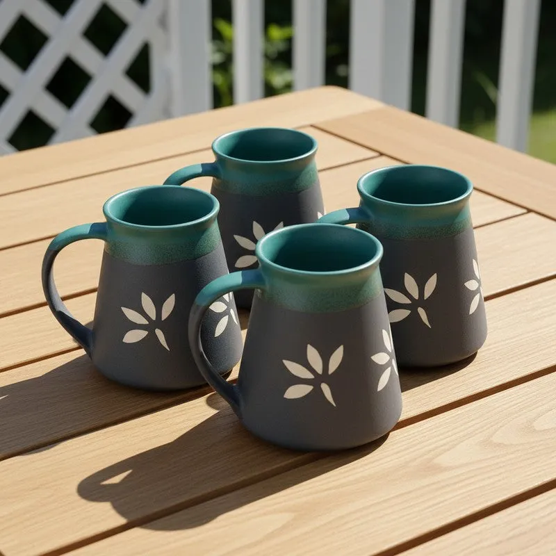 Ceramic Ceramic Coffee Mug (270 mL Each,Green,Black) - Set Of Four media 5