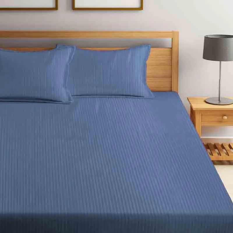 Striped Wonder Bedsheet (Dark Blue) - 140 GSM media 1