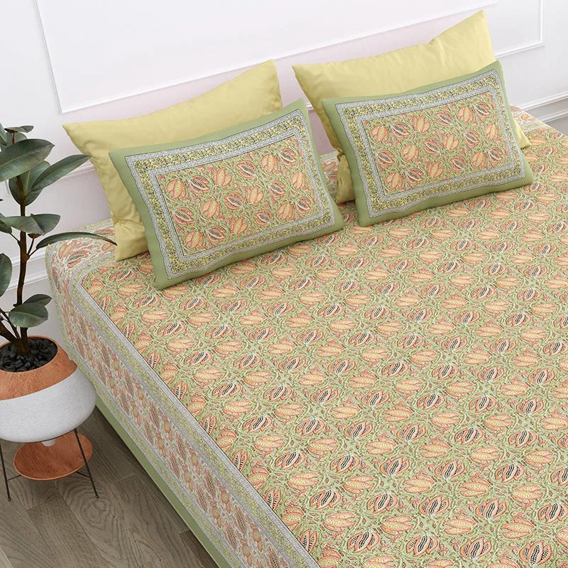 Sadhana Cotton Bedsheet (Light Green) - 180 TC media 4