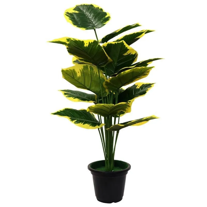 Palmae Artificial Philodendron Caladium Plant With Black Plastic Pot - 2.5 Feet media 4