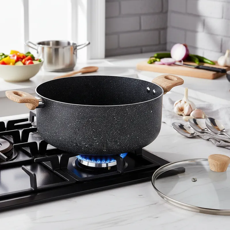 Bergner Terra Black Induction Safe Non-Stick Cooking Pot With Lid - 20 cm/3000 mL - 1