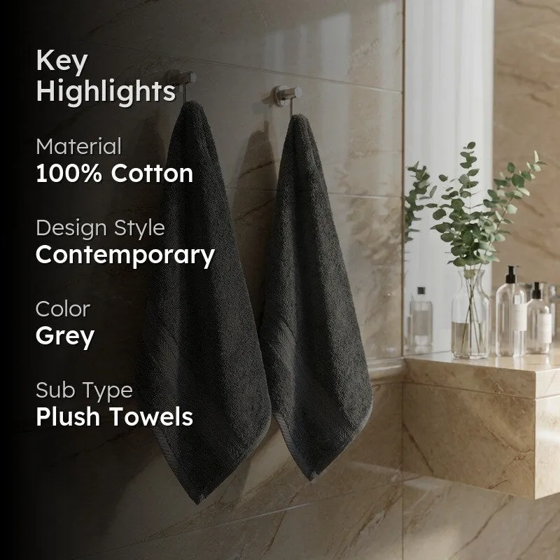 PlushAura Cotton Hand Towel (Dark Grey) - Set Of Two media 2