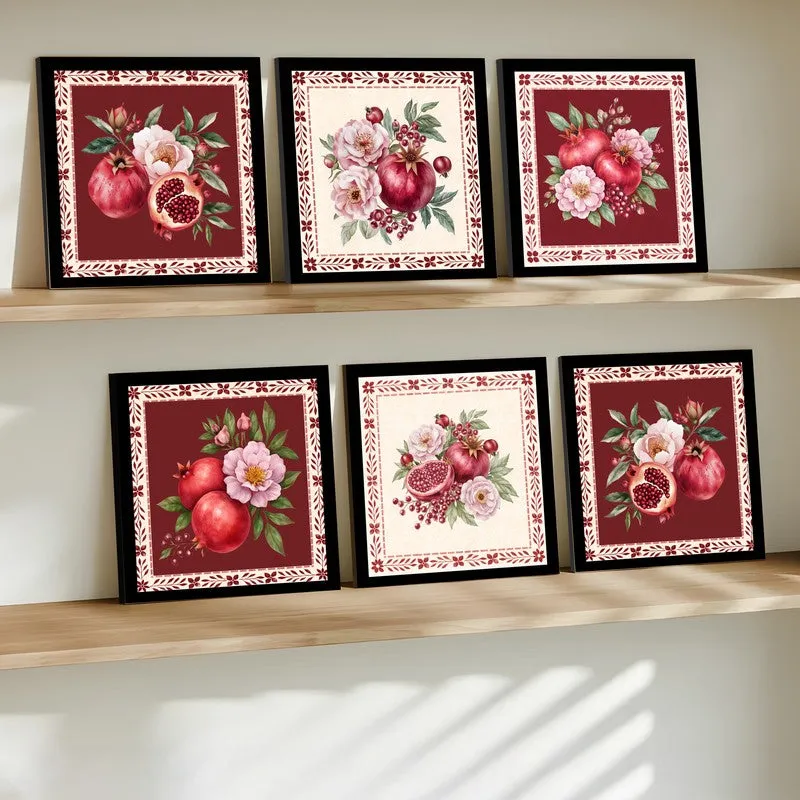 Garnet Dreams Paper Wall Paintings With Frame - Set Of Six media 3