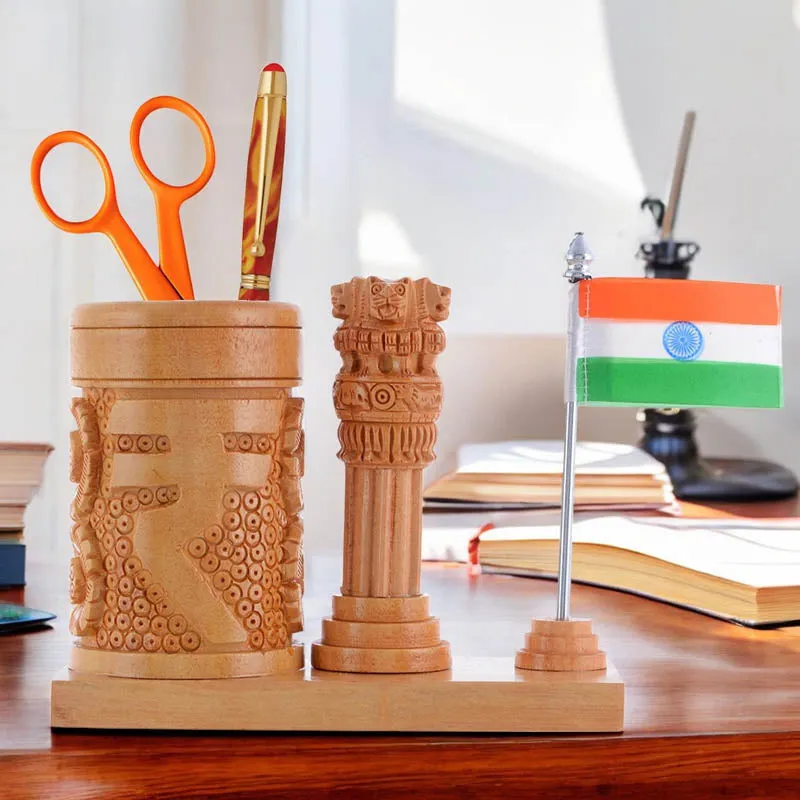 Rupee & Republic Wood Pen Stand media 1
