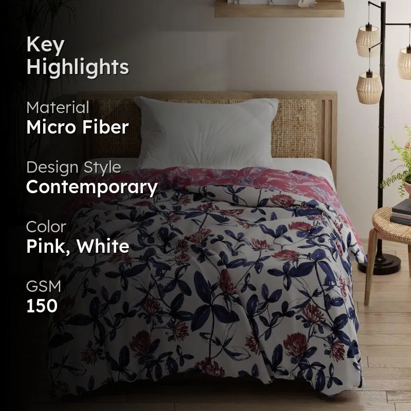 Miara Floral Reversible Microfiber Comforter (Pink) - 150 GSM media 2