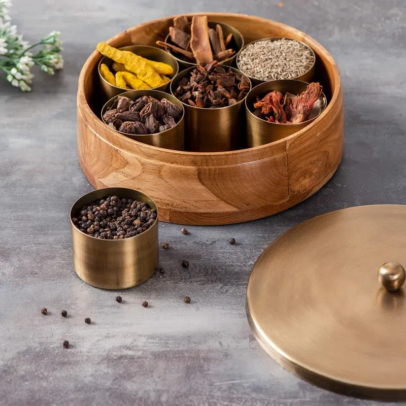 Rasoiya Teak Wood Round Masala Box - Three Piece Set media 4