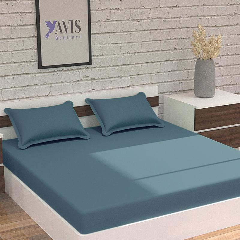 Plusherie Solid Cotton Bedsheet (Smokey Blue ) - 600 TC media 3