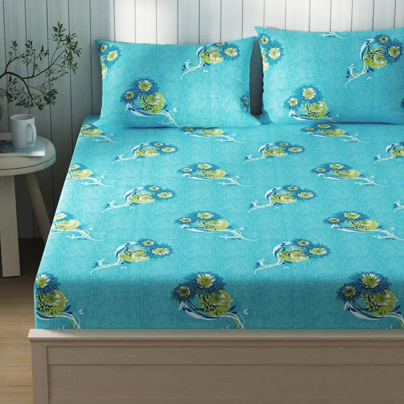 Lopez Flora Cotton Bedsheet (Blue) - 120 TC media 3