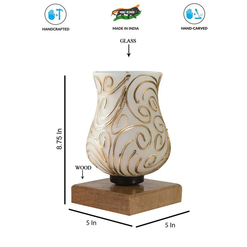 Aurion Mosaic Glass Table Lamp With Wooden Base - White & Gold media 9