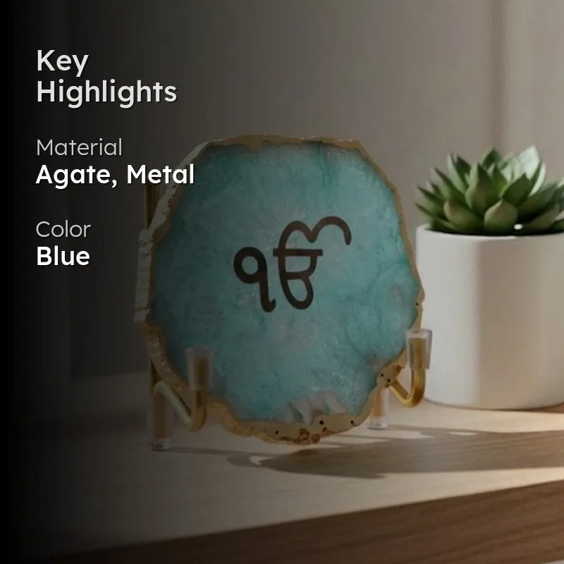 Ik Onkar Handcrafted Agate Religious Accent - Turquoise - 2