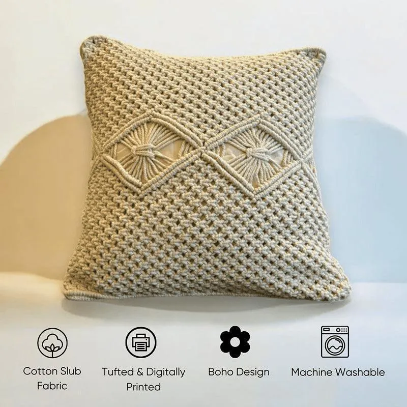 Nordic Knots Macrame Diamond Design Cotton Cushion Cover - Set Of Four media 3