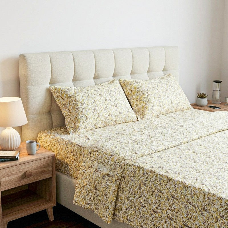 Leafy Vine Cotton Bedsheet (Yellow) - 170 TC media 3