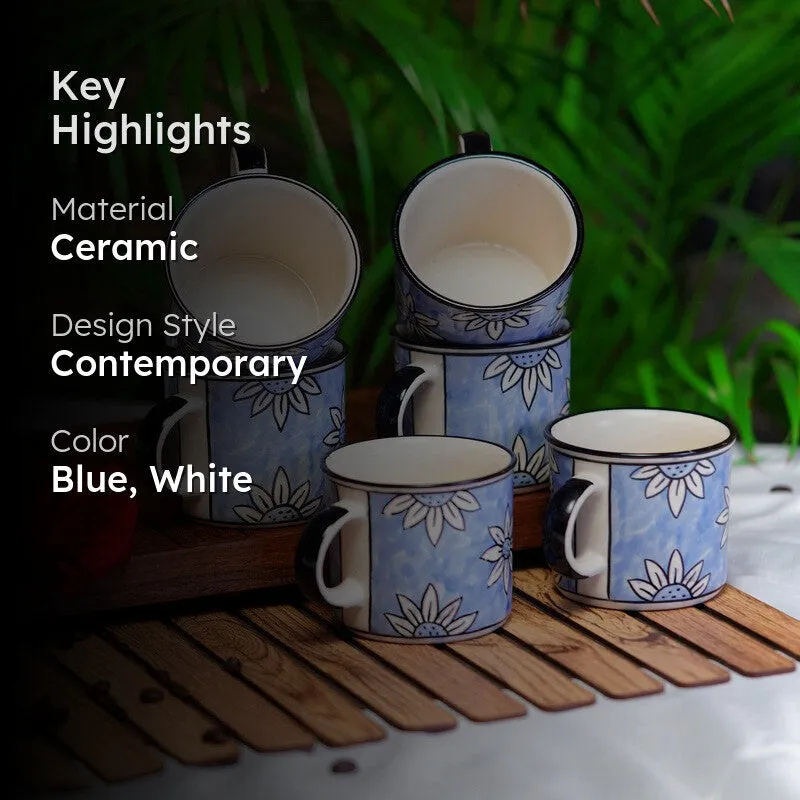 Ceramic Ceramic Coffee Mug (300 mL Each,Blue,White) - Set Of Six media 2