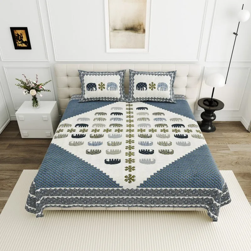 Rajsi Rang Cotton Bedsheet (Blue) - 160 TC media 1