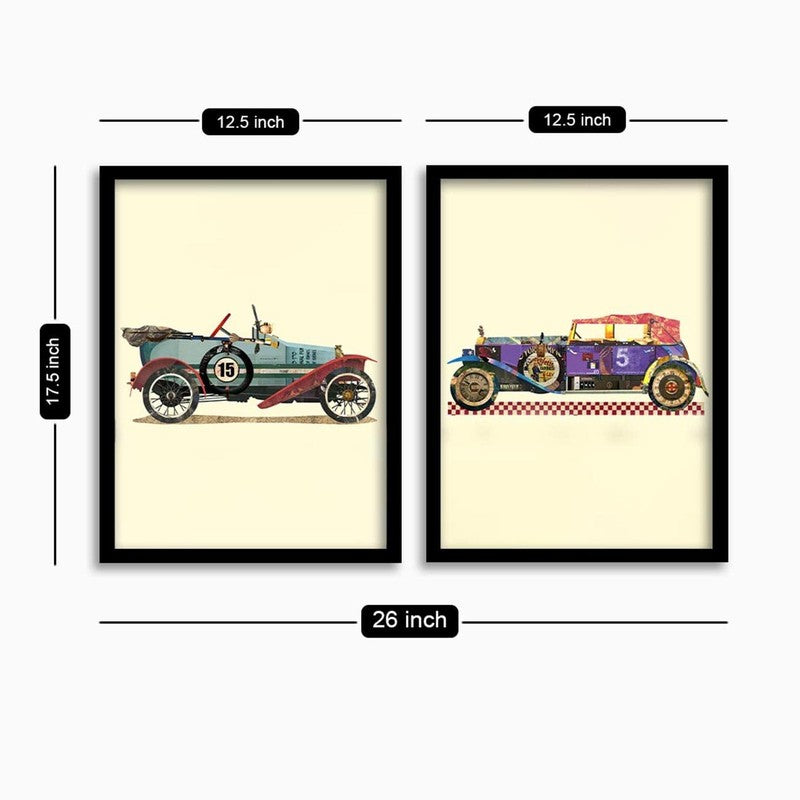 RetroRide Paper Wall Painting With MDF Frame - Set Of Two media 9