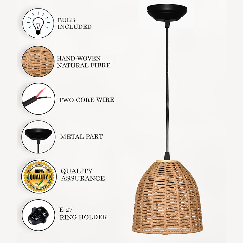 Wickra Rattan Oval Raffia Ceiling Lamp - Beige media 4