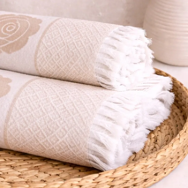 Rosette Cotton Hand & Bath Towel (Beige) - Set of Two media 9