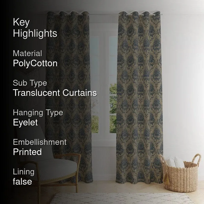 European Baroque Floral Single Curtain (Blue) media 2
