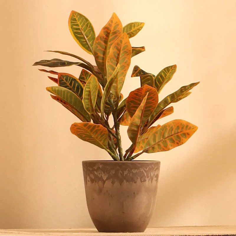 Artificial Croton Plant With Black Plastic Pot (Set Of Two) - 1 Feet media 3
