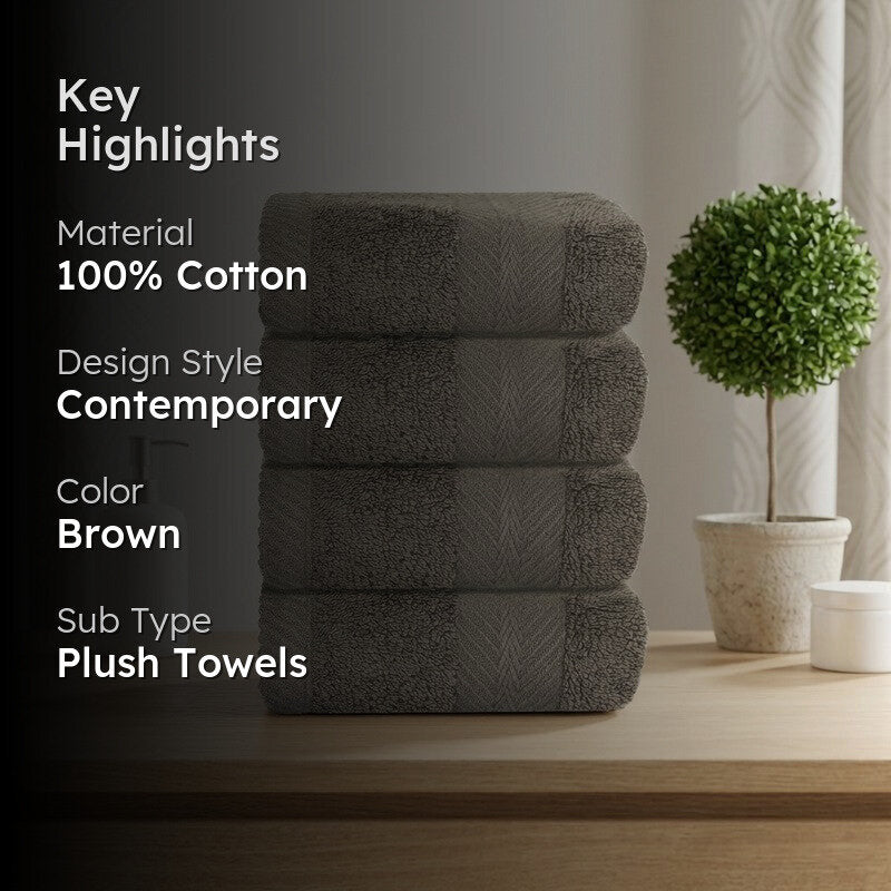 PlushAura Cotton Face Towel (Brown) - Set Of Four media 2