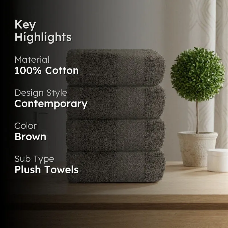 PlushAura Cotton Face Towel (Brown) - Set Of Four media 2