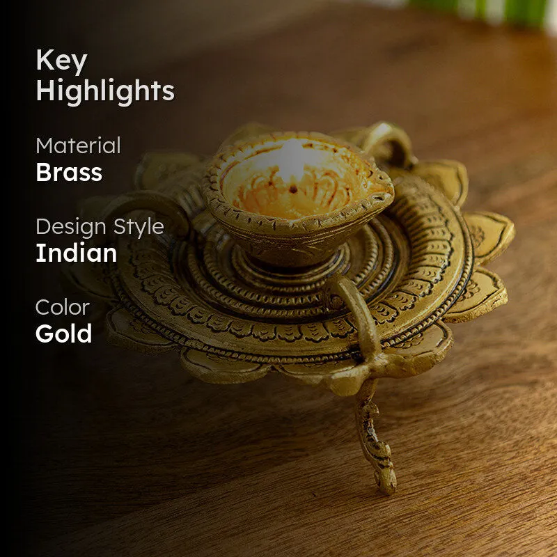 Mahadeepa Brass Diya - Gold Finish media 2