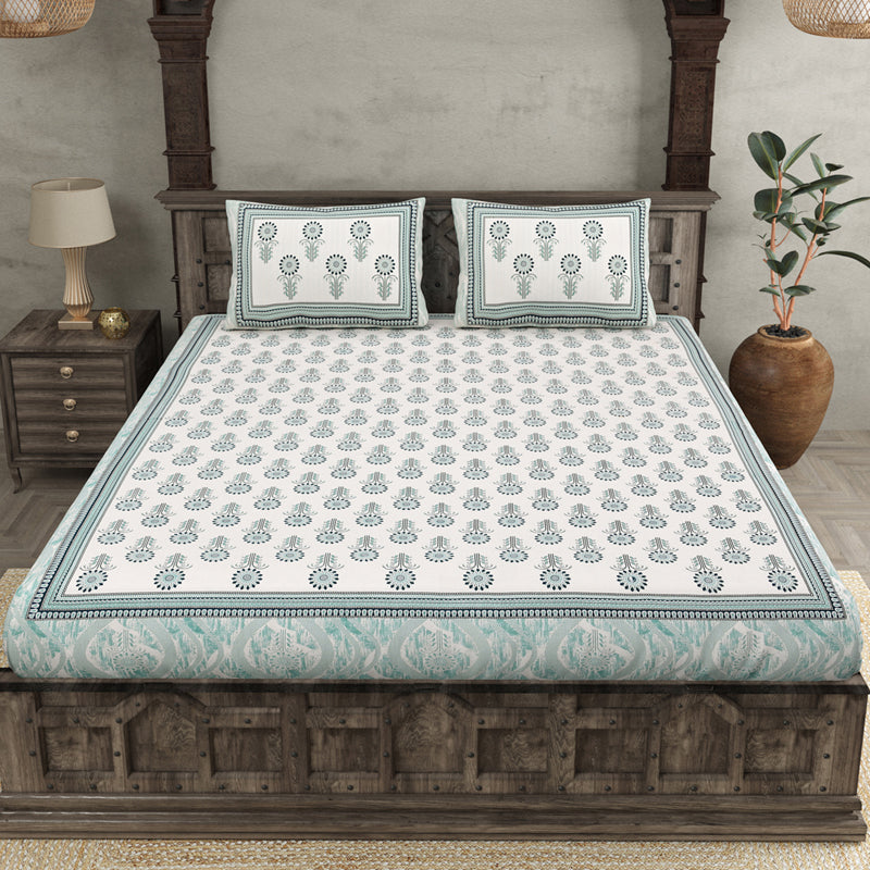 Ananya Floral Printed Cotton Bedsheet (Blue) - 144 TC media 4