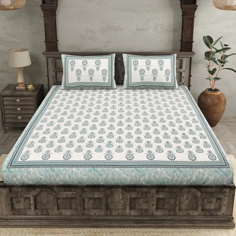 Ananya Floral Printed Cotton Bedsheet (Blue) - 144 TC media 4