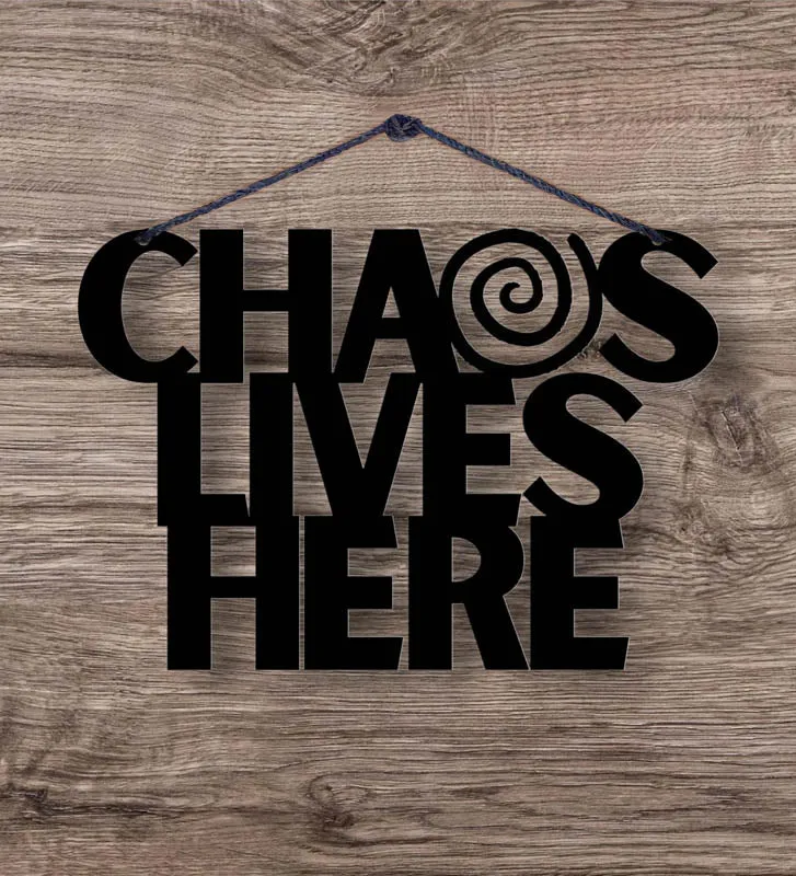 Chaos Lives Here Typography Mild Steel Wall Accent media 1