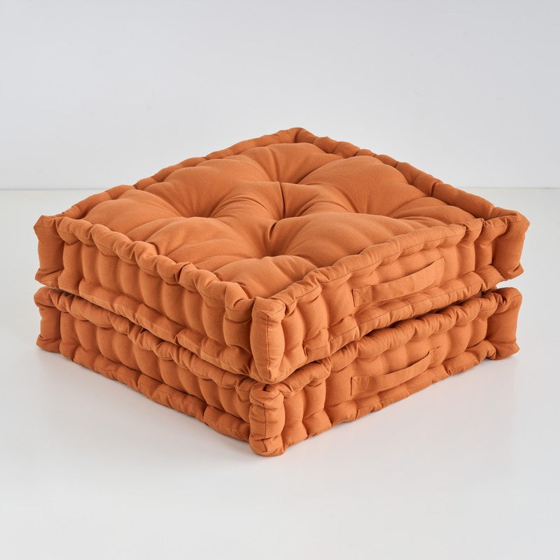 Fluffscape Solid Cotton Floor Cushion (Brown) - Set Of Two media 4