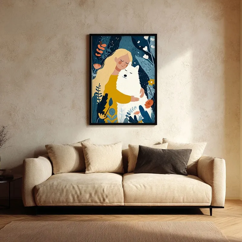 Moonlit Cuddle Canvas Wall Painting - Black Frame media 1