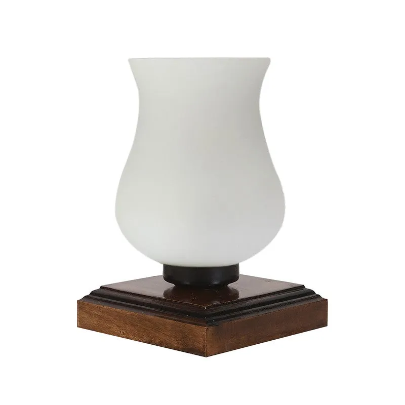 Mirova Glass Table Lamp With Wooden Base - White & Brown media 5