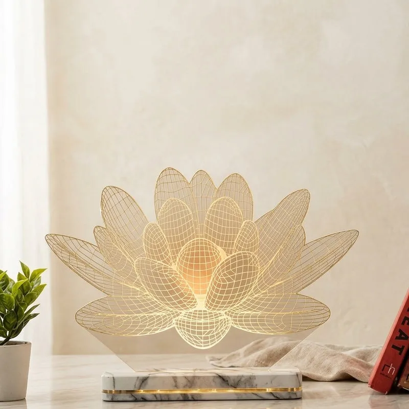 Lit Lotus Acrylic Table Lamp - Transparent media 3