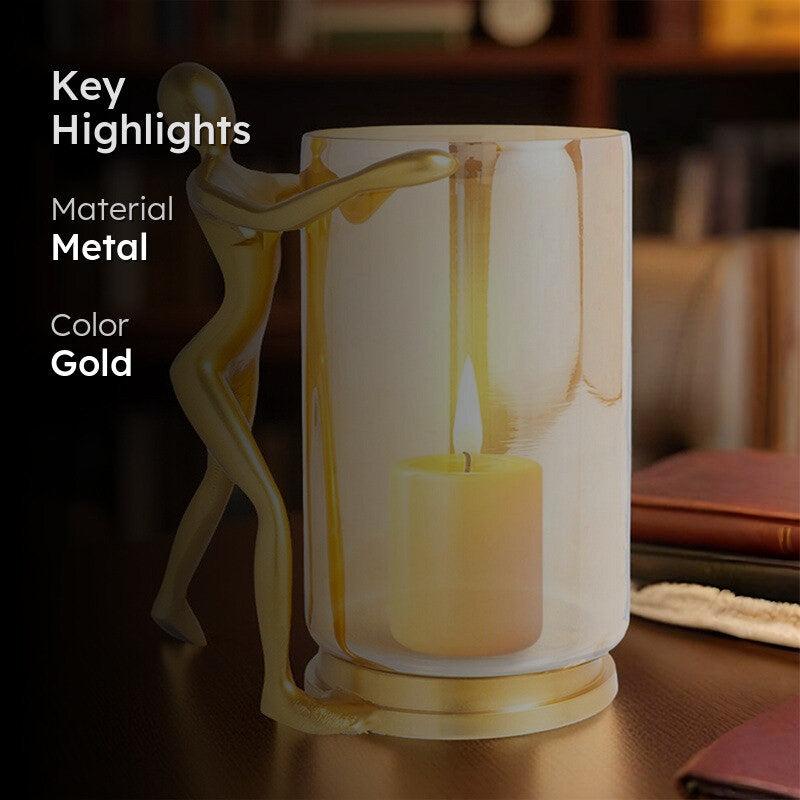 Lustrum Textured Glass Candle Holder - Gold media 2