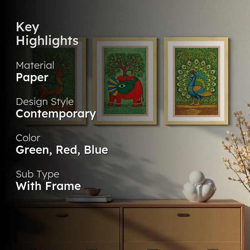Nature Botanical Paper Wall Painting With Frame - Set Of Three media 2