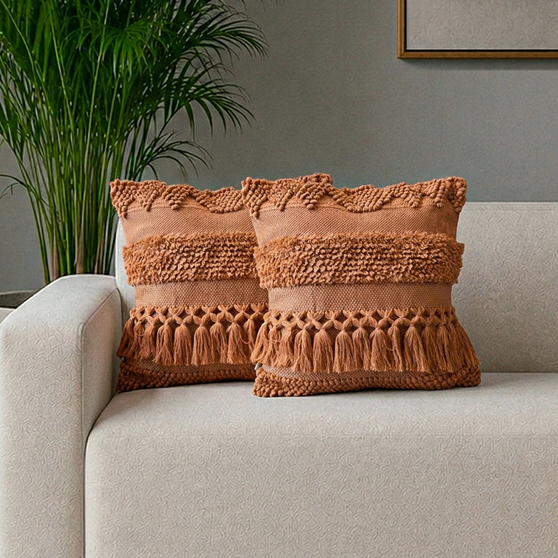 Squish-A-Lot Tufted Cushion Cover (Peach) - Set Of Two - 18 x 18 Inches