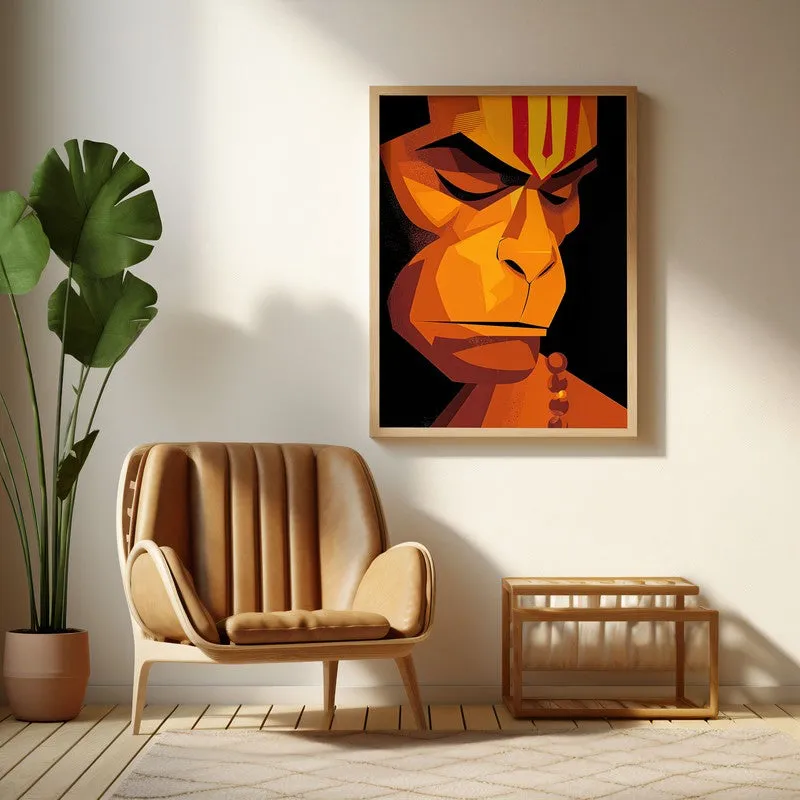 Powerful Bajrangbali II Archival Paper Wall Art - Natural Brown Frame media 1