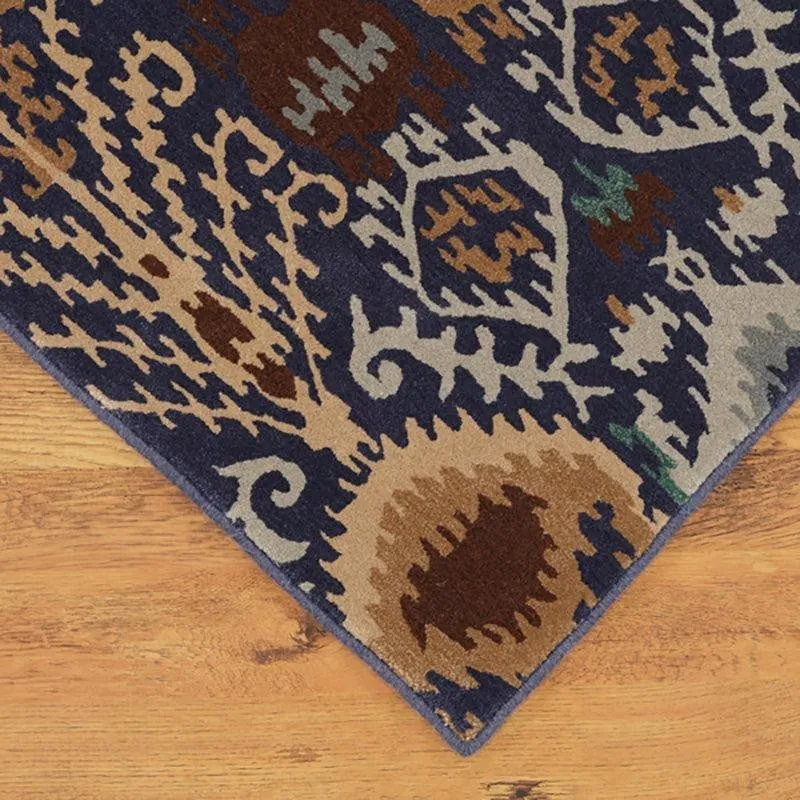 Saruman Hand Tufted Ethnic Wool & Nylon Carpet - Navy Blue media 5