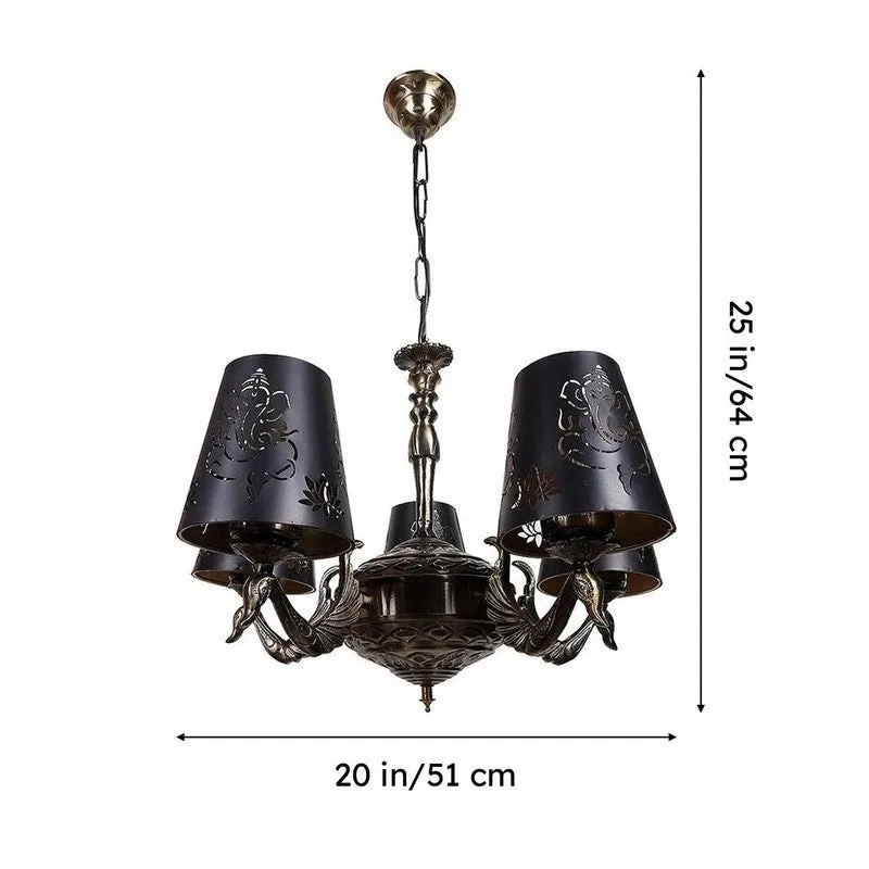 Ganesha Etched Mayoor Golden Antique Ceiling Lamp media 6