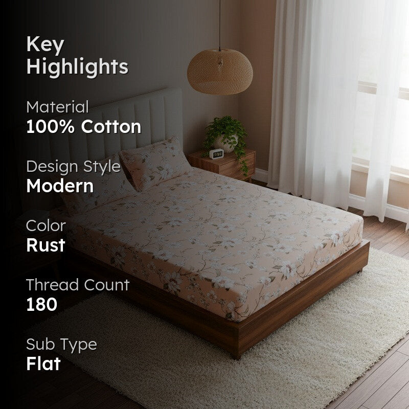 Advina Floral Bedhseet - Beige Cotton Bedsheet - 180 TC media 2