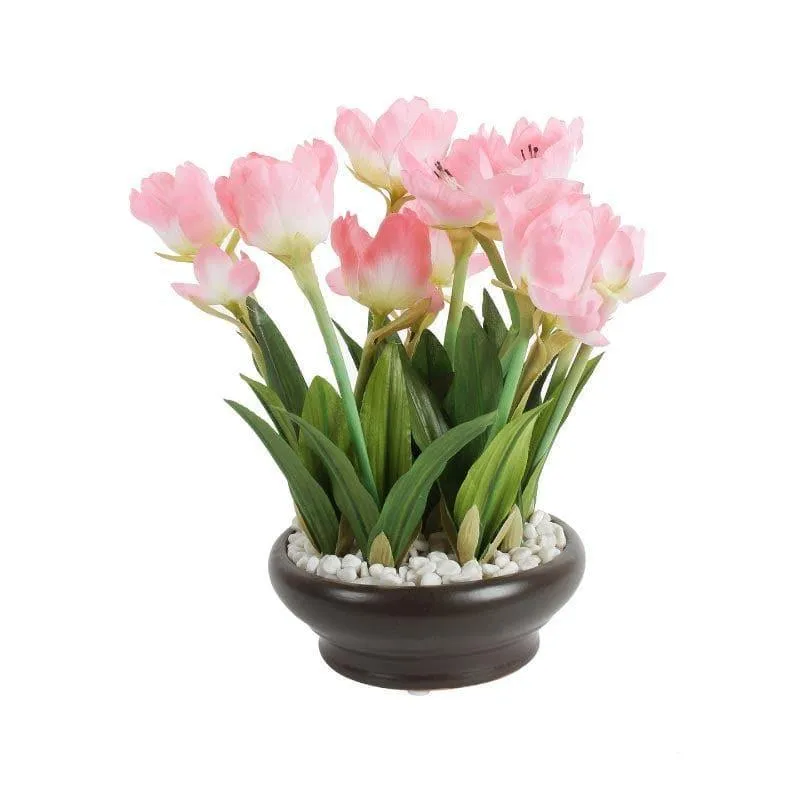 Faux Artificial Tulip Bonsai In Ceramic Pot (26 cms) - Light Pink media 4