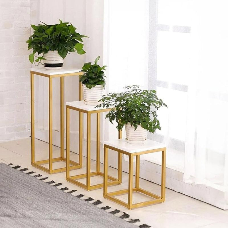 Luna Vertex Metal Accent Table with Marble Top - Set Of Three