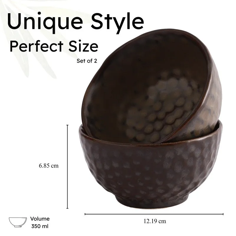Textured Stoneware Snack Bowl (Dark Brown,350 mL) - Set Of Four media 6