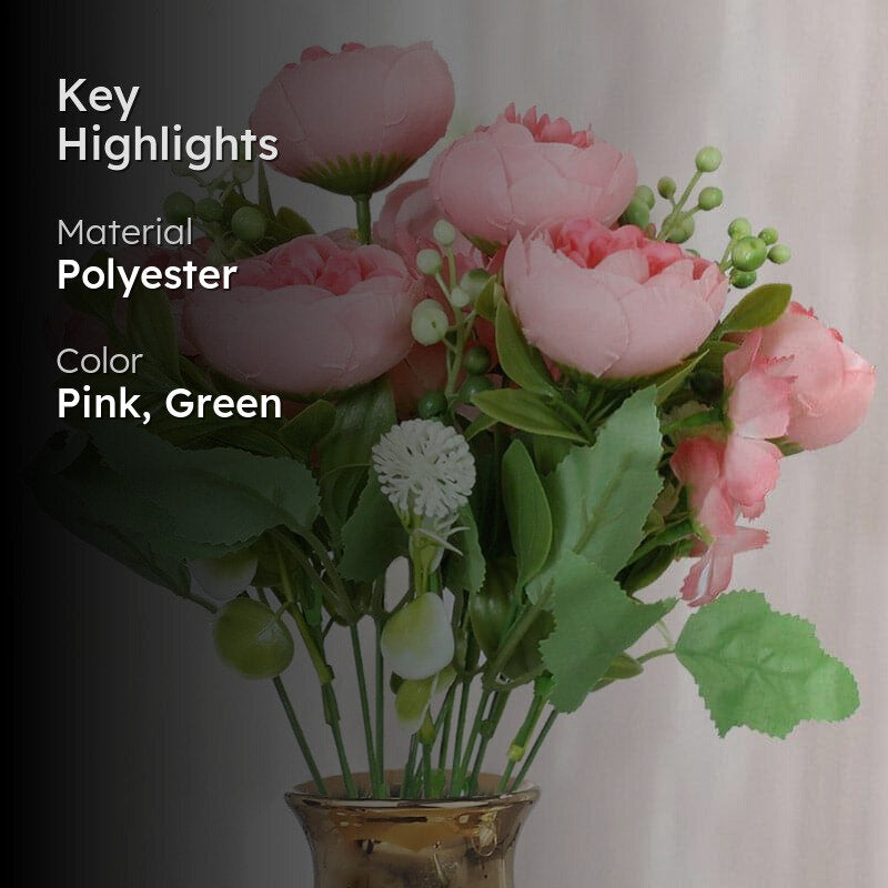 Faux Tropicana Rose Plastic Artificial Flower Bouquet (Pink)- Set Of Two media 2