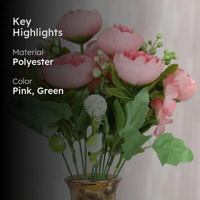 Faux Tropicana Rose Plastic Artificial Flower Bouquet (Pink)- Set Of Two media 2
