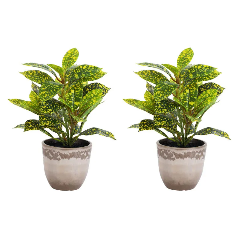 Artificial Tropical Gold Dust Croton With Black Plastic Pot (Set Of Two) - 1 Feet media 3